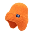 Bonnet en tricot orange chaud avec protège-oreilles et écusson flocon de neige pour l'hiver - Orange