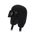 Bonnet aviateur enfant hiver noir en polaire avec lunettes et mentonnière réglable - Noir