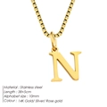 Stainless steel initial necklace with gold letter N pendant on box chain - Letter N / Gold