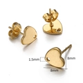 Golden 8mm stainless steel heart earring studs with hanging hole for DIY jewelry making - 8mm Heart / Gold