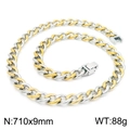 Ensemble collier et bracelet maille Figaro bicolore or et argent, largeur de 9mm - Collier Cubain Bicolore 1:1 (KN225230-Z)