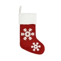Red knitted Christmas stocking with white snowflake patterns and plush cuff for tree decor - Red Snowflake Style