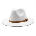 Detail of white felt fedora hat featuring a brown snakeskin band and metallic buckle - M (56-58cm) / White
