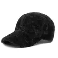 Minimalist black faux fur baseball cap with vertical striped texture for autumn and winter - Adjustable / Black