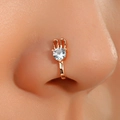 U-shaped gold bunny nose ring with micro-paved cubic zirconia and clip-on design - Gold Rhinestone Rabbit (8211)