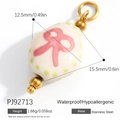 18K gold plated stainless steel egg charm with pink bow and green dots pendant - PJ92713-Pink Bow Egg Charm