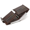 Dark brown genuine leather trifold wallet with multiple card slots and cash compartment - 6201 Style / Coffee Oil Leather