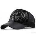 Detail of black sequined baseball cap showing reflective sequins and breathable mesh back - Adjustable / Shiny Black Sequin (JX-380104)