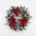 Ghirlanda di Natale con stella di Natale rossa e aghi innevati, decorazione da 45cm - Ghirlanda da 45 cm