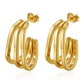 Orecchini a cerchio geometrici a doppio strato in acciaio inossidabile dorato - Oro 18K / Orecchini a Bottone Color Oro Multilinea