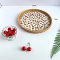 Handwoven rattan tray with 30cm shell inlay dots pattern, Nordic style storage plate - Camel Dots / Small 30*3cm