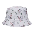 Close-up of cute cartoon koala pattern and leaf print on the gray bucket hat fabric - M (56-58cm) / Light Gray