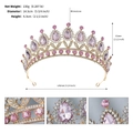 Tiara nuziale con strass rosa e base dorata, diametro 14,5 cm per sposa - Rosa