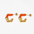 U-shaped irregular geometric earrings in gold finish with vibrant orange enamel - Orange (KDE1689)