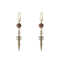 Vintage bronze sword drop earrings featuring Warcraft Frostmourne style with brown beads - Antique Bronze Frostmourne Style (N-362)