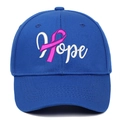 Casquette de baseball bleu roi avec broderie Hope et ruban rose contre le cancer du sein - Bleu Saphir