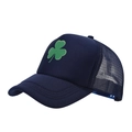 Navy blue trucker hat with green shamrock embroidery and breathable mesh back - Solid Navy Blue