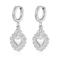 Minimalist silver heart hoop earrings with intricate vintage floral patterns in 18K plating - Solid Heart (MS-682) / Steel