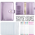 Purple A6 binder notebook with gold rings, budget sheets, and English category stickers - Standard Set-Shiny Purple