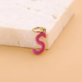Rose red enamel letter S pendant with gold plating on a textured stone base - Enamel Letter-S