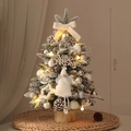 45cm mini tabletop Christmas tree with snow flocking, LED lights, and wooden base - Snow White 45cm