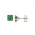 Square cut emerald green zirconia stud earrings with stainless steel four prong setting - Green