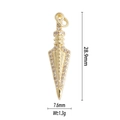 Detailed dimensions of gold arrow pendant with white pavé stones and measurements - Gold Rhinestone Arrow