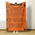 Detailed view of Halloween flannel blanket with pumpkin and ghost silhouette prints - Halloween Poem & Silhouette Style (6) / 70x100cm
