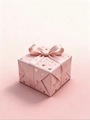 Pink square gift box with gold foil hearts and a matching silk ribbon bow for Valentine - Valentine's Series-Pink Background Hot Stamping Heart / 43cm Width x 3m Length