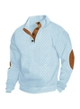 Detail of light blue knit sweater with brown button trim and reinforced elbow patches - S / Tops / Sky Blue