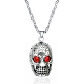Hip hop skull pendant necklace with red gemstone eyes in vintage silver stainless steel - Red Eye Skull