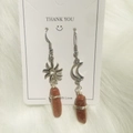 Celestial sun and moon earrings with goldstone drops on stainless steel hooks - Gold Sandstone