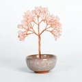 Pink crystal money tree with copper wire trunk in a grey ceramic bowl base decor - Rose Quartz