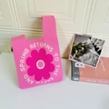 Pink knitted tote bag with flower pattern and typography for daily casual commute - Sunflower Rose Pink