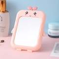 Pink cartoon desktop makeup mirror with cute character frame and foldable stand - Grass Doll / Pink