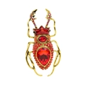 Vintage gold beetle brooch featuring deep red crystals and a pear-shaped center stone - Red