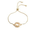 Detail of gold infinity charm bracelet with white zircon pavé and adjustable chain - Infinity Gold with Box Chain