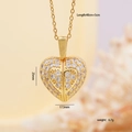 Golden heart wing necklace with white cubic zirconia pavé and size measurements - Full Pavé Heart / Gold