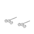 Detailed view of silver stud earrings featuring three horizontally aligned zircon stones - Arc 3-Stone Studs-Silver