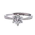 Adjustable silver ring with six-prong set solitaire zircon and milgrain detail - Adjustable Open / J206 1 Carat