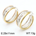 Three-tone interlocking hoop earrings in gold silver and rose gold with 29x11mm size - Rhombus Cut Texture Style (KE109358-LO)