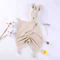 Doudou lapin en gaze de coton beige pour bébé avec des coins noués et doux - 30*30 cm / Lapin Kaki