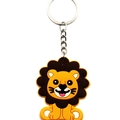 Cartoon lion PVC animal keychain with yellow and brown soft rubber pendant and metal ring - Lion