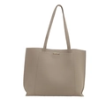 Minimalist cream beige faux leather tote bag with elegant gold metal detail - Gray