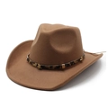 Detail of leopard print band and golden star rivets on brown wool cowboy hat - M (56-58cm) / Khaki