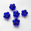 Five blue glass flower beads with red centers for DIY jewelry making and handmade crafts - 17# Single Price