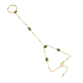Gold emerald heart slave bracelet featuring green stones and vintage finger ring chain - Water Drop Style
