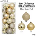 24pcs 6cm golden Christmas balls set in shiny, matte, and glitter finishes for tree decor - 24-Piece Set (6cm) / Light gold
