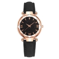 Montre ciel étoilé pour femme avec boîtier or rose et bracelet en cuir noir - Noir
