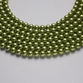 Strands of olive green round synthetic pearls with a high-gloss metallic finish - Leaf Green 10mm/40cm